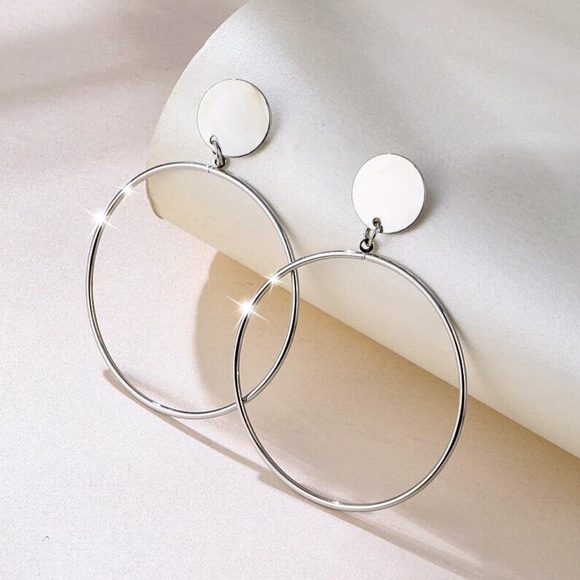 Any 4/$25! Silver Drop Stud Hoop Circle Earrings - Picture 2 of 9